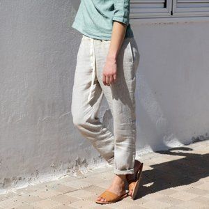 NotPerfect Linen Athens Loose Linen Pant with Ties Size M